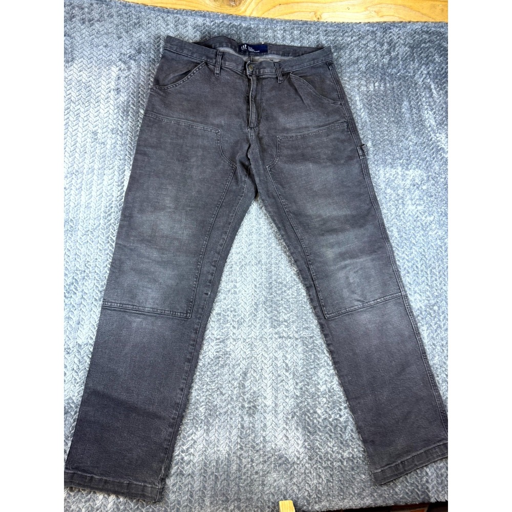 Gap Straight Carpenter Pants Mens 36x34 Black Denim Cotton High Rise Hammer Loop